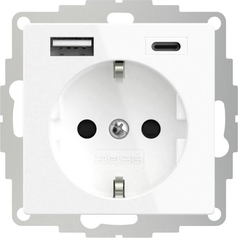 2USB 2U-449528 Földelt csatlakozó aljzat USB töltőkimenettel, Gyermekvédelem, VDE IP20 Tiszta fehér