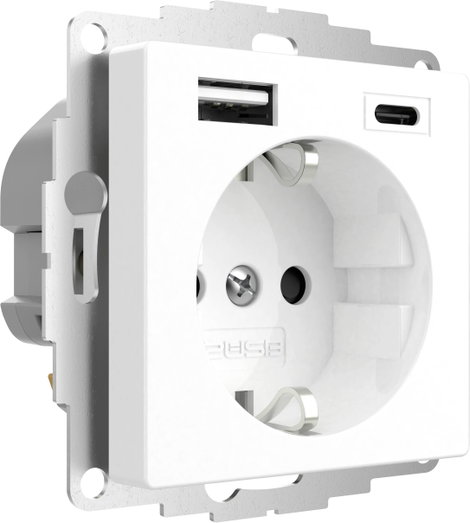 2USB 2U-449528 Földelt csatlakozó aljzat USB töltőkimenettel, Gyermekvédelem, VDE IP20 Tiszta fehér 3. kép