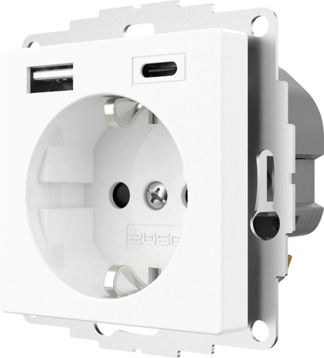 2USB 2U-449528 Földelt csatlakozó aljzat USB töltőkimenettel, Gyermekvédelem, VDE IP20 Tiszta fehér 4. kép