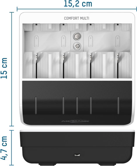 Ansmann Comfort Multi Hengeres akku töltő NiMH Mikro (AAA), Ceruza (AA), Baby (C), Góliát (D), 9 V-o 10. kép