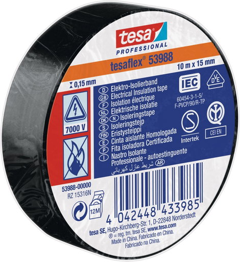 tesa Tesa 53988-00000-00 Szigetelőszalag tesa® Professional Fekete (H x Sz) 10 m x 15 mm 1 db