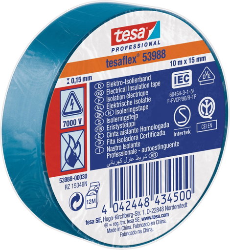 tesa 53988-00030-00 Szigetelőszalag tesa® Professional Kék (H x Sz) 10 m x 15 mm 1 db