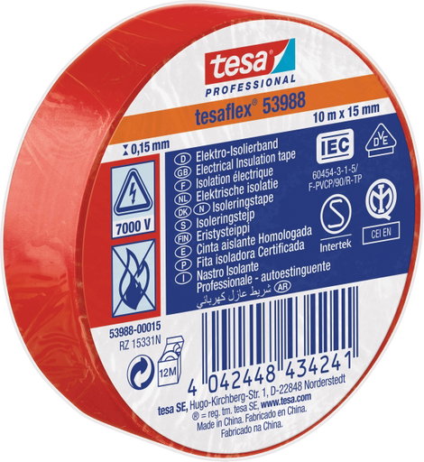 tesa Tesa 53988-00015-00 Szigetelőszalag tesa® Professional Piros (H x Sz) 10 m x 15 mm 1 db