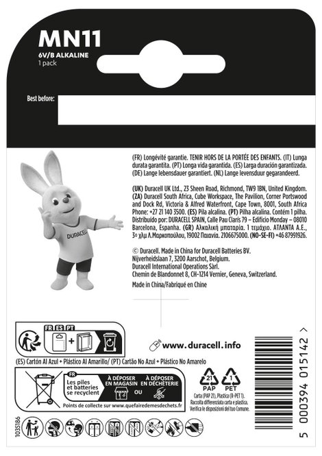 Duracell MN11 Góliátelem 11 A Alkáli mangán 6 V 38 1 db 2. kép