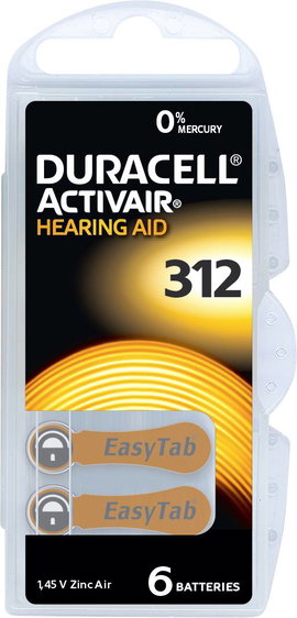 Duracell Hallókészülék elem ZA 312 1.45 V 6 db 160 mAh Cink-levegő Activair 312