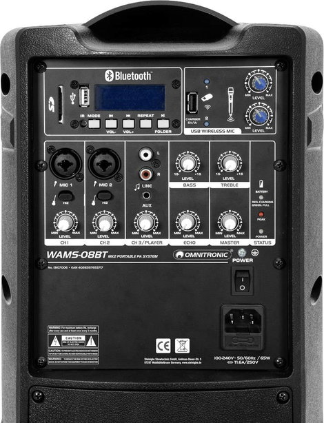 Omnitronic WAMS-08BT MK2 Aktív PA hangfal Bluetooth, Beépített MP3 lejátszó, Vezeték nélküli 6. kép