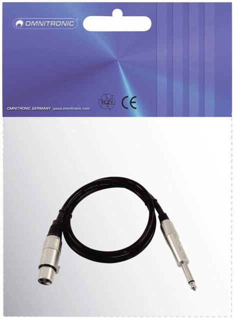 Omnitronic 3022516L XLR Átalakító kábel [1x XLR alj, 3 pólusú - 1x Jack dugó, 6,3 mm-es (mono)] 0.90 3. kép