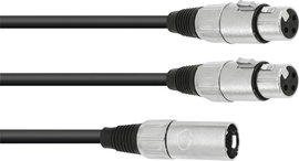 Omnitronic 30225207 XLR Átalakító kábel [1x XLR dugó, 3 pólusú - 2x XLR alj, 3 pólusú] 0.50 m Fekete