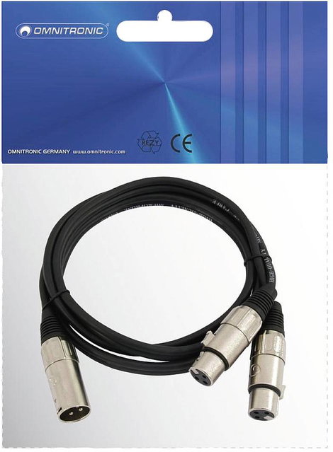 Omnitronic 30225207 XLR Átalakító kábel [1x XLR dugó, 3 pólusú - 2x XLR alj, 3 pólusú] 0.50 m Fekete 3. kép
