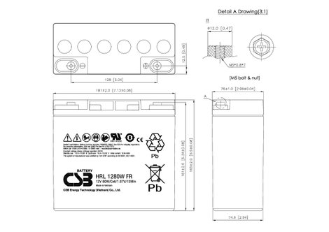 CSB Battery HRL 1280W high-rate longlife Ólomakku 12 V 20 Ah Ólom-vlies (AGM) (Sz x Ma x Mé) 181 x 1 3. kép