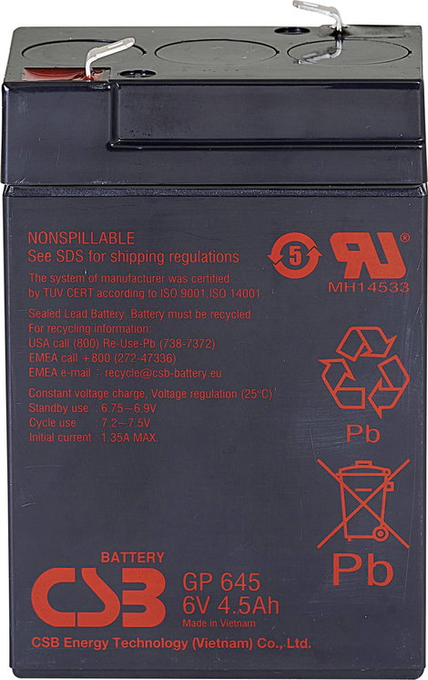 CSB Battery GP 645 Standby USV Ólomakku 6 V 4.5 Ah Ólom-vlies (AGM) (Sz x Ma x Mé) 70 x 107 x 48 mm