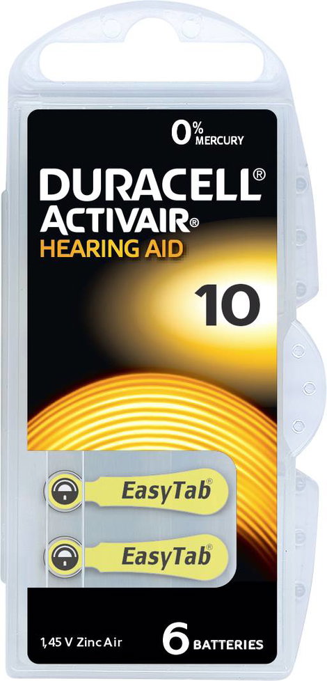 Duracell Hallókészülék elem ZA 10 1.45 V 6 db 90 mAh Cink-levegő Activair 10
