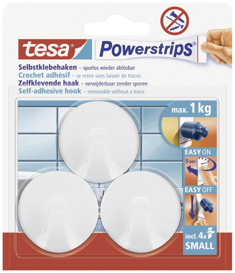 tesa POWERSTRIPS® Ragasztó kampó kicsi kerek Fehér