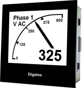 Grafikus DIN mérőkészülék, RGB háttérvilágítás, 0 -500 V/AC, 10-500 Hz, 68 x 68 mm, TDE Instruments 