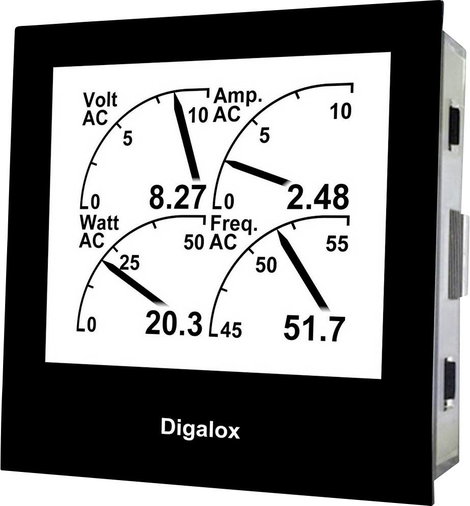 Grafikus DIN mérőkészülék, RGB háttérvilágítás, 0 -500 V/AC, 10-500 Hz, 68 x 68 mm, TDE Instruments 2. kép