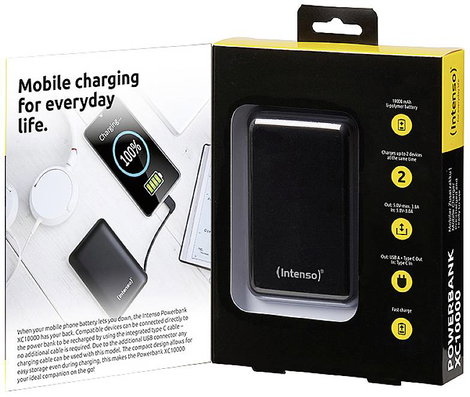 Intenso XC10000 Powerbank 10000 mAh LiPo USB-A, USB-C® Fekete állapotjelző 4. kép