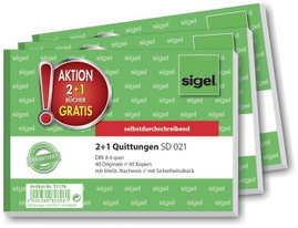 Sigel T1178 Nyugták DIN A6 fekvő Lapok száma: 40 3 db