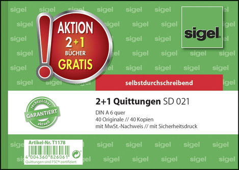 Sigel T1178 Nyugták DIN A6 fekvő Lapok száma: 40 3 db 3. kép