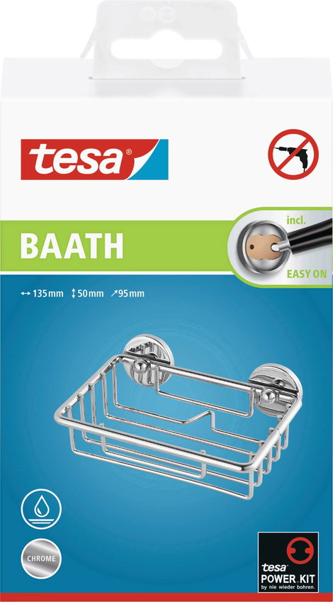 tesa 40220-00000-00 baath Plus Szappantartó kosár Ragasztó Króm (fényes) 6. kép