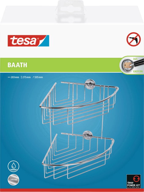 tesa 40215-00000-00 baath Plus Sarok tusolókosár Ragasztó Króm (fényes) 7. kép