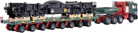 Kibri 13601 H0 Tehergépjármű modell MAN SK Scheuerle platform kocsi sín daru alsó részével 4. kép
