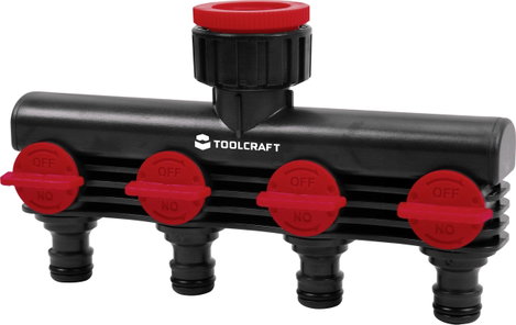 TOOLCRAFT 2302371 Műanyag 4 utas elosztó 26,44 mm (3/4) KM, 33,25 mm (1) KM Vízelzáró, Szabályozó sz