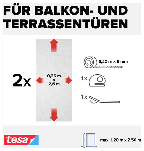 Szúnyoghálók ajtókra, rovarriasztók, rovarfogók, (H x Szé) 2,2 x 1,3 m, tesa® Comfort 4. kép