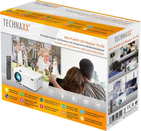 Technaxx Kivetítő TX-113 EEK A (A - G) LED Fényerő: 1800 lm 800 x 480 WXGA 2000 : 1 Fehér 6. kép