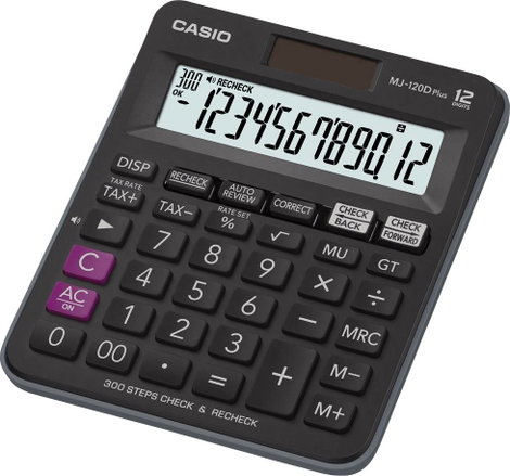 Casio MJ-120DPLUS Asztali számítógép Napenergiával üzemeltetett, Elemekről üzemeltetett Fekete Kijel