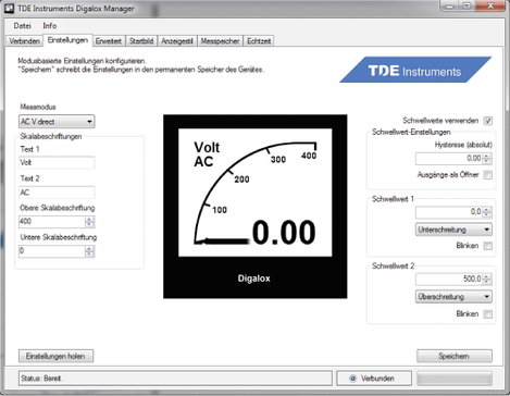 Grafikus DIN mérőműszer feszültség és áramerősség méréshez, USB csatlakozó, TDE Instruments Digalox 6. kép