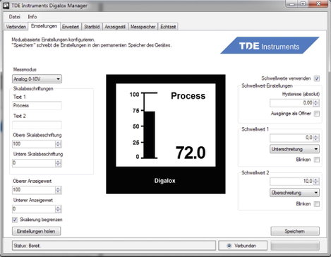 Grafikus DIN mérőműszer mellékellenálláshoz és analóg jelekhez, USB csatlakozó, TDE Instruments Diga 10. kép