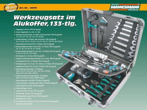 Szerszámkészlet hordtáskában 133 részes, Brüder Mannesmann M29079 10. kép
