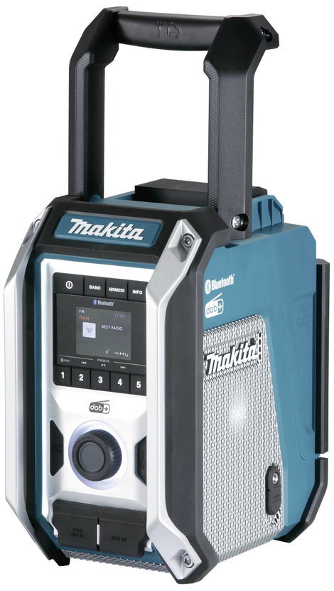 Makita Építkezési rádió DAB, DAB+ AUX, Bluetooth®, USB Fröccsenő víz ellen védett, ütésálló Türkiz,