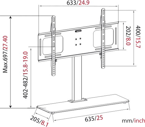 My Wall HP 2 DL TV talp 81,3 cm (32) - 165,1 cm (65) Merev, Padlóállvány 3. kép