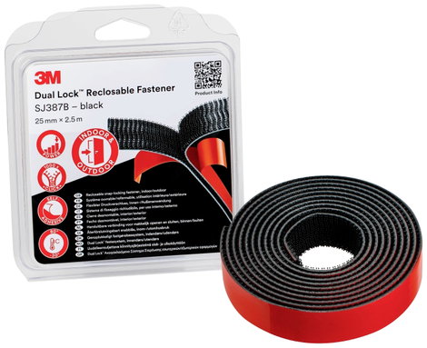 3M Dual Lock Tépőzár Felragasztható (H x Sz) 2.5 m x 25 mm Fekete 1 db