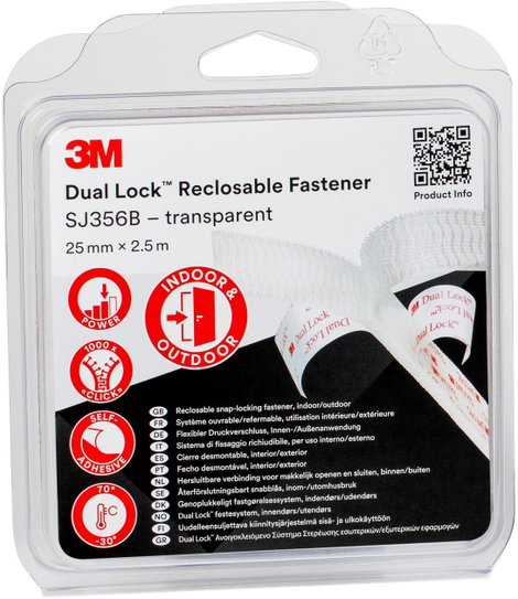 3M Dual Lock Tépőzár Felragasztható (H x Sz) 2.5 m x 25 mm Átlátszó 1 db 2. kép
