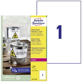 Avery-Zweckform L4775-100 Fólia címkék 210 x 297 mm Poliészter fólia Fehér 100 db Véglegesen tapadó 