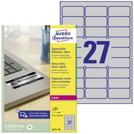 Avery-Zweckform L6011-100 Típustábla etikett 63.5 x 29.6 mm Poliészter fólia Ezüst 2700 db Véglegese