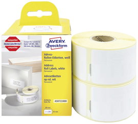 Avery-Zweckform Etikett tekercs 89 x 36 mm Papír Fehér 520 db Véglegesen tapadó AS0722400 Cím etiket