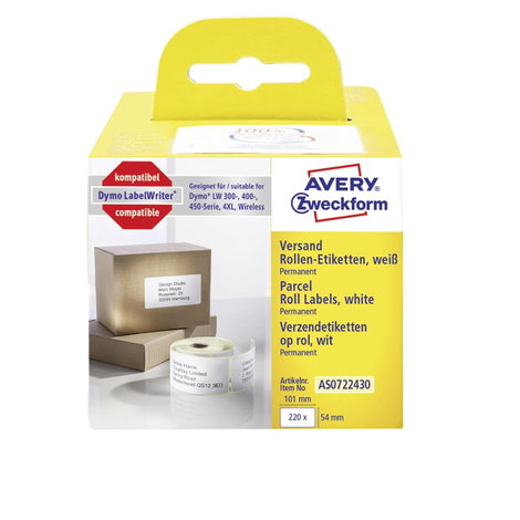 Avery-Zweckform Etikett tekercs 101 x 54 mm Papír Fehér 220 db Véglegesen tapadó AS0722430 Csomagkül 2. kép