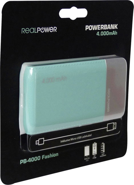 RealPower PB-4000 Powerbank 4000 mAh LiPo Kék 2. kép