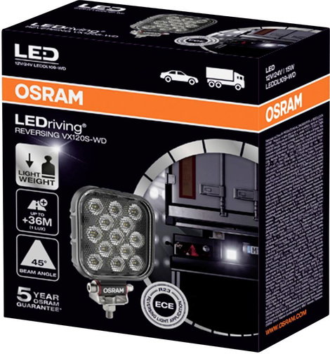 OSRAM Tolatófényszóró 12 V, 24 V LEDriving Reversing VX 120S-WD, quadratischer LED Rückfahrscheinwer 22. kép