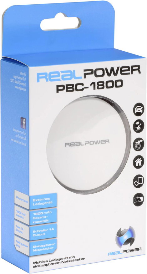RealPower PBC-1800 Powerbank 1800 mAh Lítiumion Fehér 3. kép