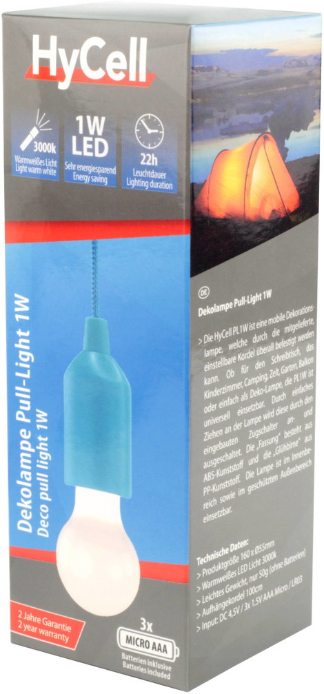 HyCell 1600-0174 Pull-Light PL LED Kemping lámpa 25 lm Elemekről üzemeltetett 50 g Kék 5. kép