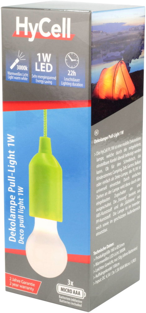 HyCell 1600-0175 Pull-Light PL LED Kemping lámpa 25 lm Elemekről üzemeltetett 50 g Zöld 5. kép