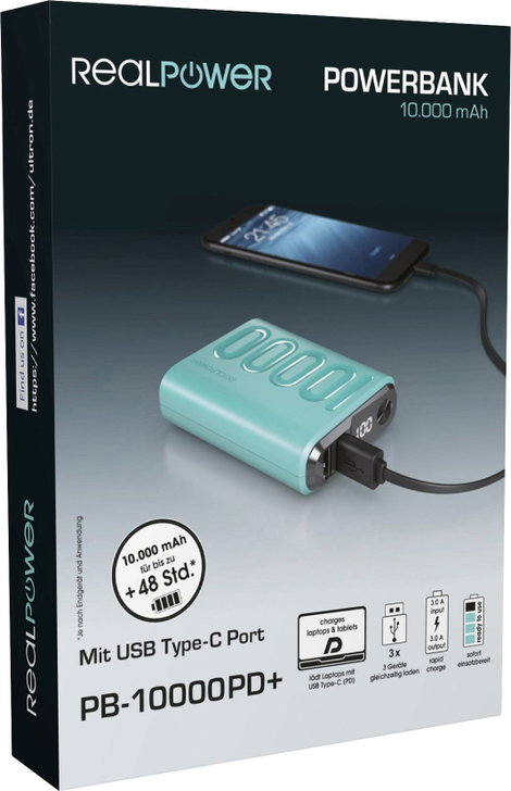 RealPower 323370 Powerbank 10000 mAh Lítium Zöld 7. kép