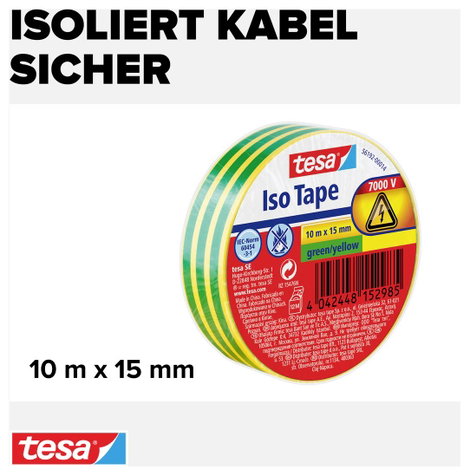 tesa Tesa 56192-00014-22 Szigetelőszalag Zöld, Sárga (H x Sz) 10 m x 15 mm 1 db 3. kép
