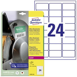 Avery-Zweckform L7912-10 Fólia címkék 63.5 x 33.9 mm Polietilén fólia Fehér 240 db Véglegesen tapadó