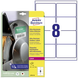 Avery-Zweckform L7914-10 Fólia címkék 99.1 x 67.7 mm Polietilén fólia Fehér 80 db Véglegesen tapadó 