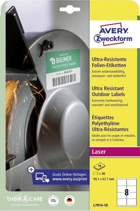 Avery-Zweckform L7914-10 Fólia címkék 99.1 x 67.7 mm Polietilén fólia Fehér 80 db Véglegesen tapadó 3. kép